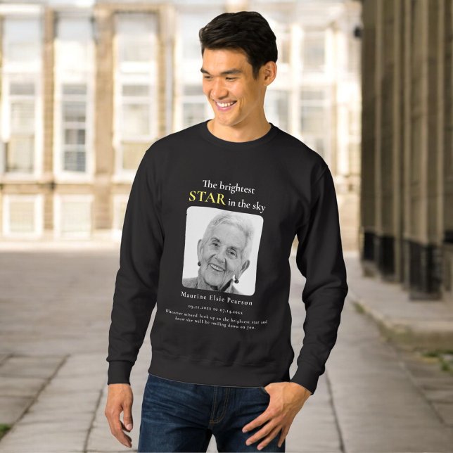 den ljusaste stjärnfotoreflexen lång ärmad tröja (memorial sweater with photo , fully ediatble funeral keepsake )