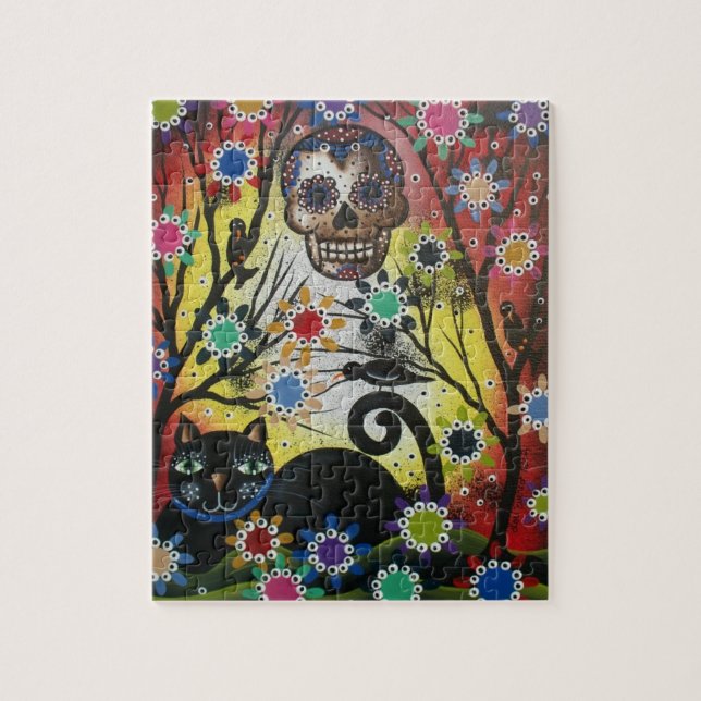 Den Lori Everett_ day of the dead, katten, skalle, Pussel (Vertikal)
