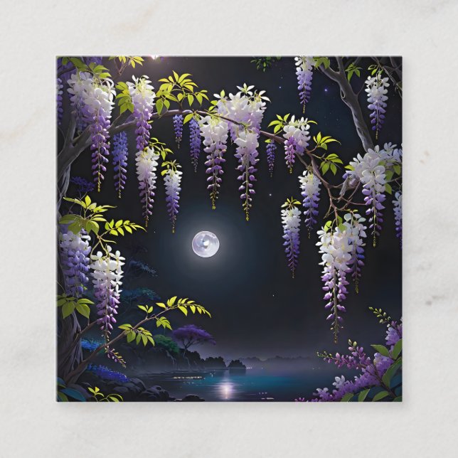 Den lugnande japanska konsten av Wisteria träd med Fyrkantigt Visitkort (Framsida)