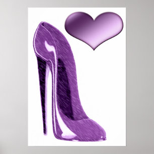 Den Luscious lila stilettkickhälet skor och hjär Poster