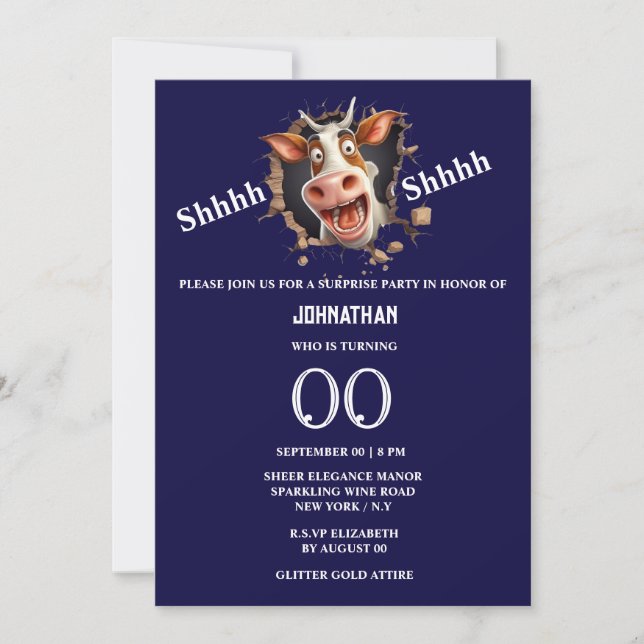Den lusniske kon ansikte överraskar party alla åld inbjudningar (Framsida)