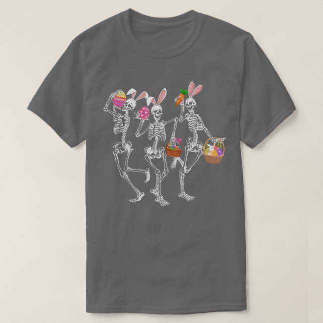 Den lusnye Glad påsk-dagen Dancing Skeleton Bunny  T Shirt (Design framsida)