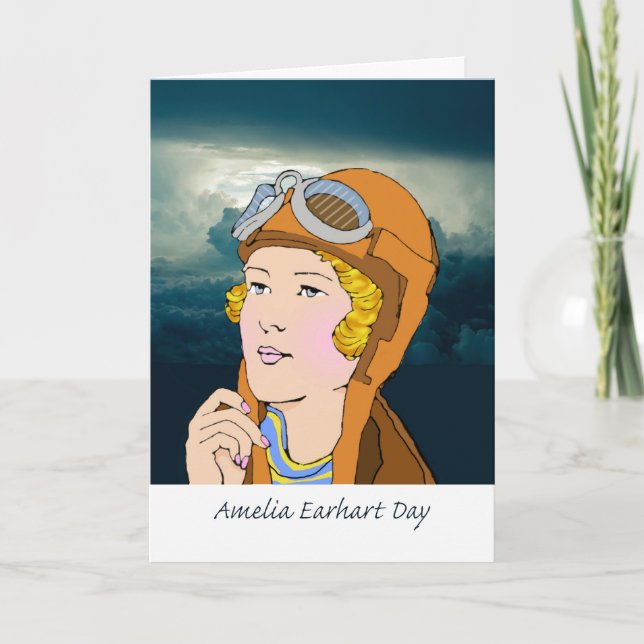 Den lyckliga Amelia Earhart dagen aviatrixen som Kort (Framsida)