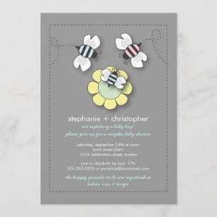 Den lyckliga bifamiljen kopplar ihop baby shower inbjudningar