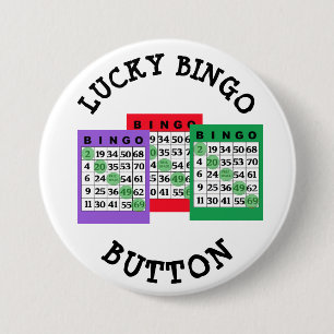 Den lyckliga BINGOEN knäppas med Bingokort Knapp