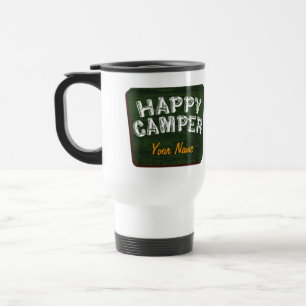 Den lyckliga camparen reser kaffemuggen resemugg