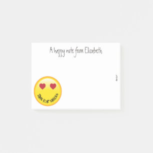 Den lyckliga emojien personifierade posta-honom post-it block
