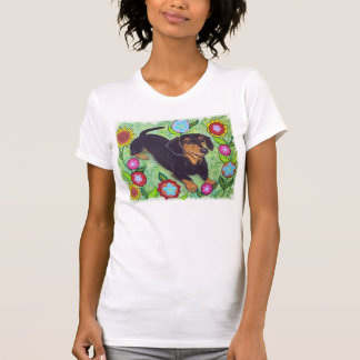 Den lyckliga taxen i trädgård blommar T-skjortan Tee Shirt