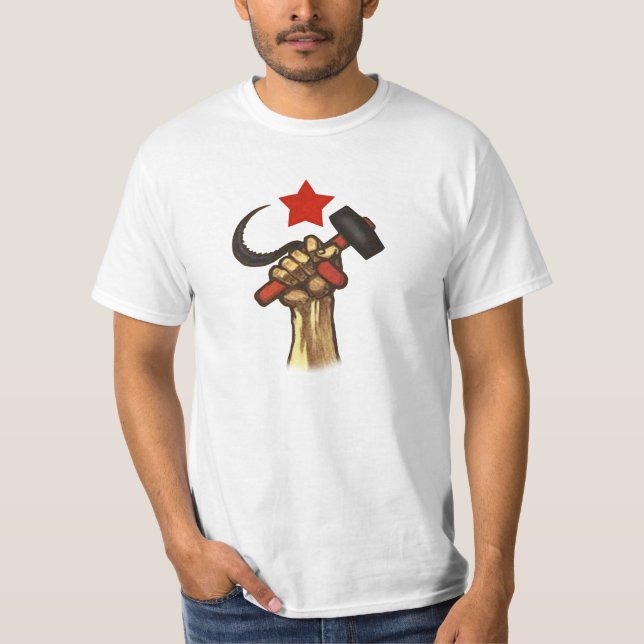 Den lyftta näven bultar och skäraskjortan t-shirt (Framsida)