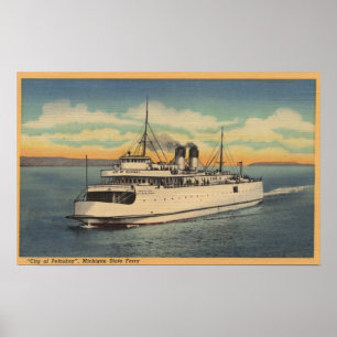Den Mackinaw staden, MI - beskåda av stad av Poster