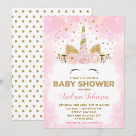 Den Magical Unicornrosan fördunklar flickababy Inbjudningar