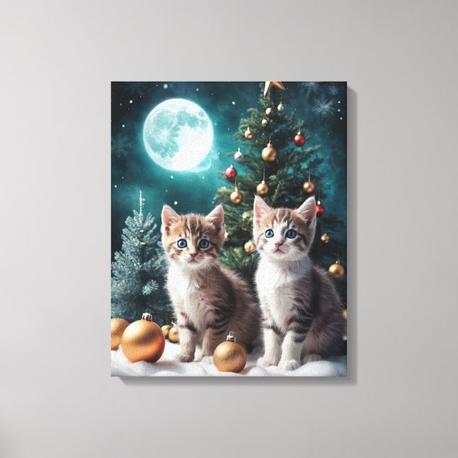 Den magiska julen Kväll med Kittens från Träd Canvastryck (Framsida)