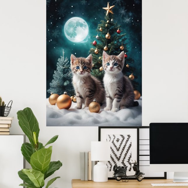 Den magiska julen Kväll med Kittens från Träd Poster (Hemmakontoret)