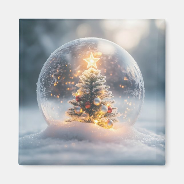 Den magiska julen Snö Globe med Glowing Träd Magnet (Framsidan)