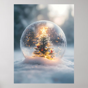 Den magiska julen Snö Globe med Glowing Träd Poster