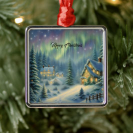 Den magiska julnatten i skogen under stjärnor julgransprydnad metall