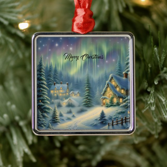 Den magiska julnatten i skogen under stjärnor julgransprydnad metall (Träd)