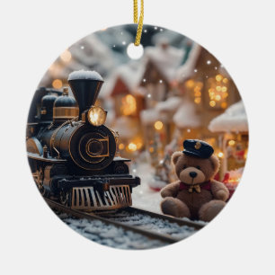 Den magiska julscenen Tåg med Nalle Julgransprydnad Keramik