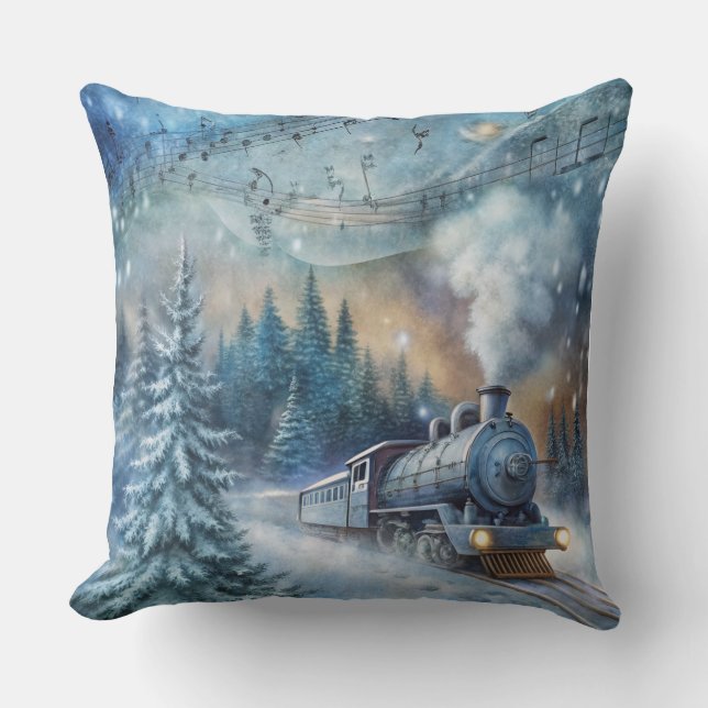 Den magiska jultomten Tåg Pillow - Vintage Winter Kudde (Framsida)