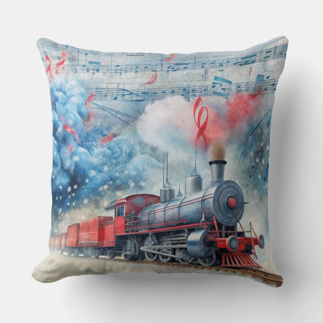 Den magiska jultomten Tåg Pillow - Vintage Winter Kudde (Framsida)
