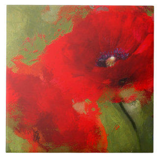 Den målade vallmon belägger med tegel kakelplatta