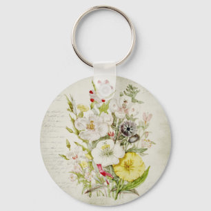 Den målade vintageblommabuketten skrivar 5 nyckelring