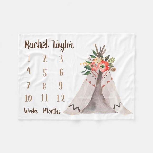 Den månatliga Flicka-milstolpen Blanket Fleecefilt (Framsidan (Horisontell))