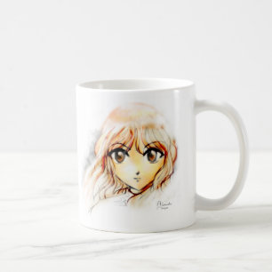 Den Manga Animeflickan skissar stora den gulliga Kaffemugg