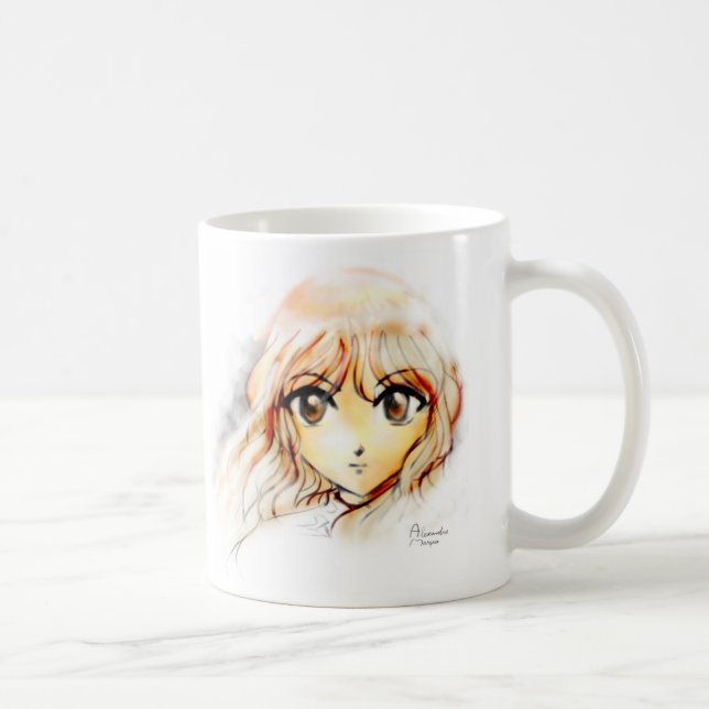 Den Manga Animeflickan skissar stora den gulliga Kaffemugg (Höger)