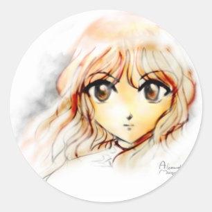 Den Manga Animeflickan skissar stora den gulliga Runt Klistermärke