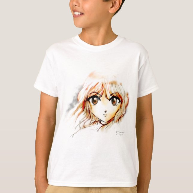 Den Manga Animeflickan skissar stora den gulliga T-shirt (Framsida)