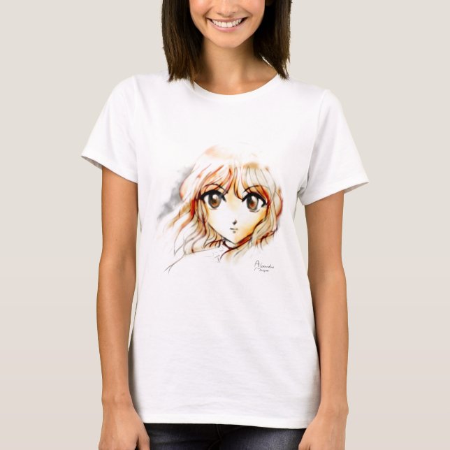Den Manga Animeflickan skissar stora den gulliga Tee Shirt (Framsida)