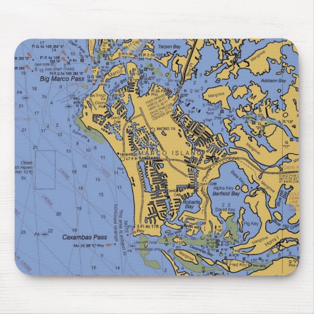 Den Marco ön, nautiska Florida kartlägger Mousepad Musmatta (Framsidan)