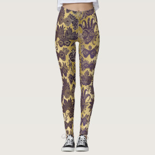 Den Mardi Gras guld och lilan maskerar Leggings