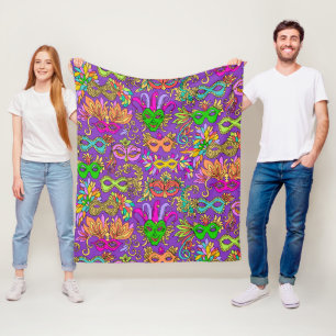 Den Mardi Gras maskeraden maskerar ljus lilagrönt Fleecefilt
