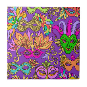 Den Mardi Gras maskeraden maskerar ljus lilagrönt Kakelplatta