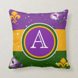 Den Mardi Gras monogramen kudder w/mask och fleur Kudde