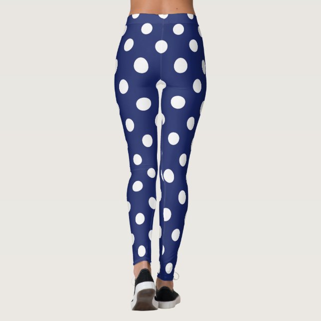Den marinblå och vitpolkaen pricker mönster leggings (Baksida)