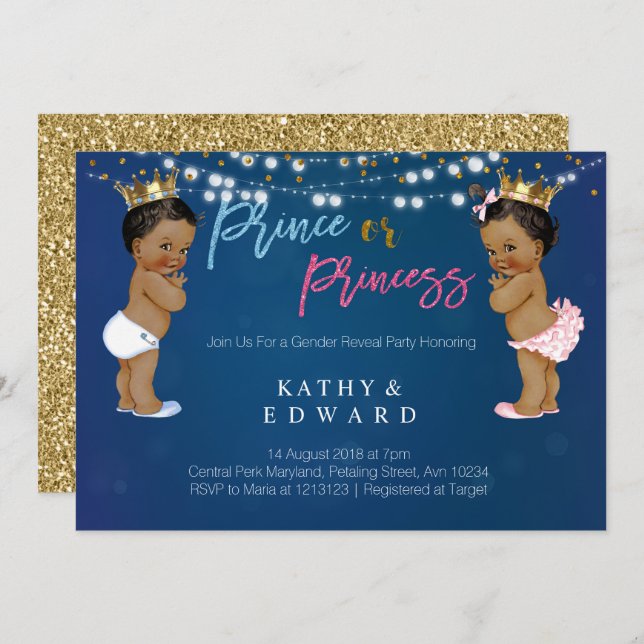 Den marinblåa gender avslöjer inbjudan (Fram/baksida)