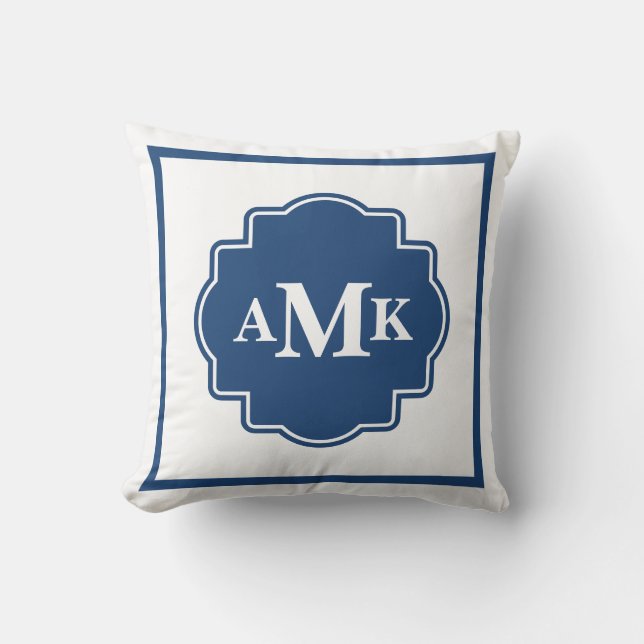 Den marinblåa klassikern och vitmonogramen kudder kudde (Framsida)
