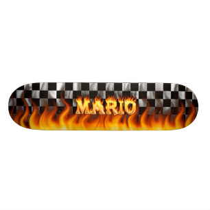 Den Mario skateboarden avfyrar och flammar design Old School Skateboard Bräda 21,6 Cm