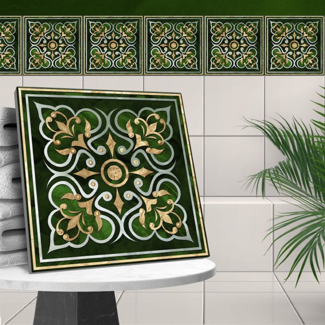 Den marockanska Grönten Marble & Guld Kakelplatta (Skapare uppladdad)