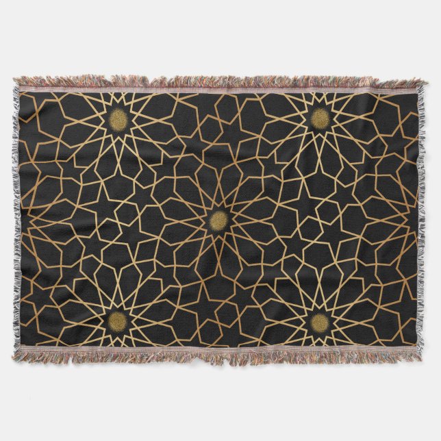 Den marockanska moderna Guld Svarta Medelhavet Mön Filt (Framsidan)