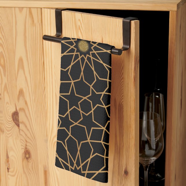Den marockanska moderna Guld Svarta Medelhavet Mön Kökshandduk (Thirds Fold)