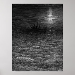 Den marooned frakten i ett månbelyst hav poster