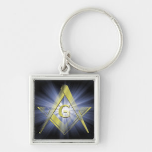Den Masonic emblemen kvadrerar och omringar Fyrkantig Silverfärgad Nyckelring