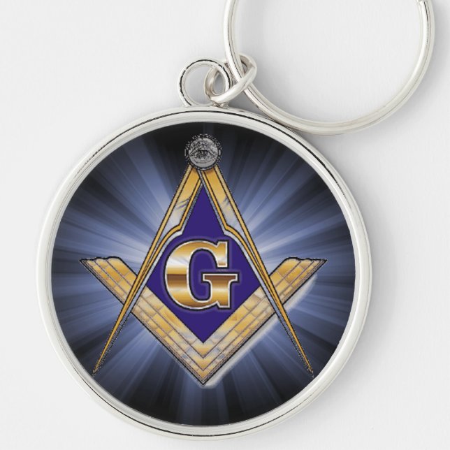 Den Masonic emblemen kvadrerar och omringar Rund Silverfärgad Nyckelring (Framsidan)
