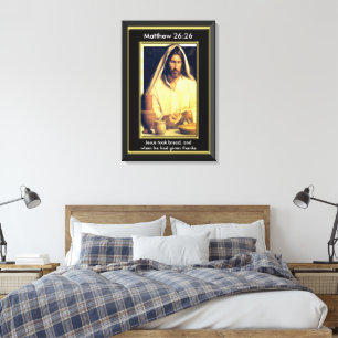 Den Matthew 26:26 Jesus tog bröd, slågen in kanf Canvastryck