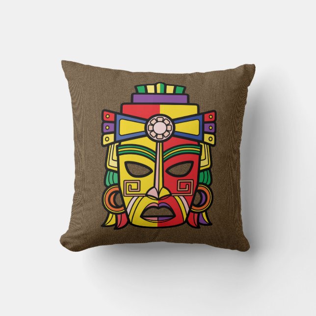 Den Mayan färgrika Aztec incaen maskerar Kudde (Framsida)