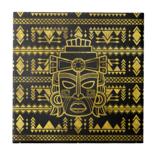 Den Mayan guld- Aztec incaen maskerar Kakelplatta